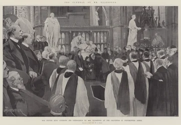 Die Beerdigung von Mr. Gladstone, unser zukünftiger König bietet Mrs. Gladstone sein Beileid am Grab in der Westminster Abbey an